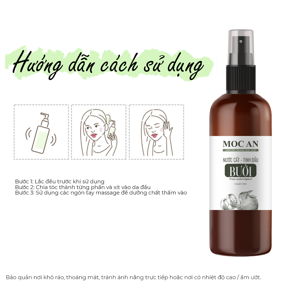 Nước cất tinh dầu vỏ bưởi Mộc Ân Haircare 120ml bổ trợ dưỡng tóc, dưỡng ẩm, bổ sung vitamin, chống lão hóa, giảm rụng, c