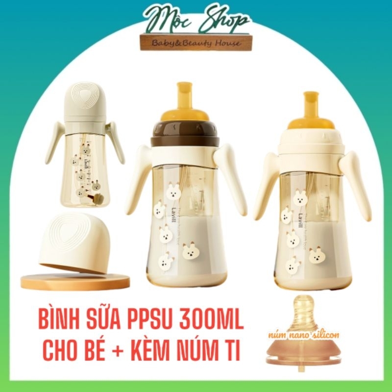 ( MẪU MỚiI ) BÌNH SỮA NÚM HÚT 300ml CHO BÉ PPSU LAVILL