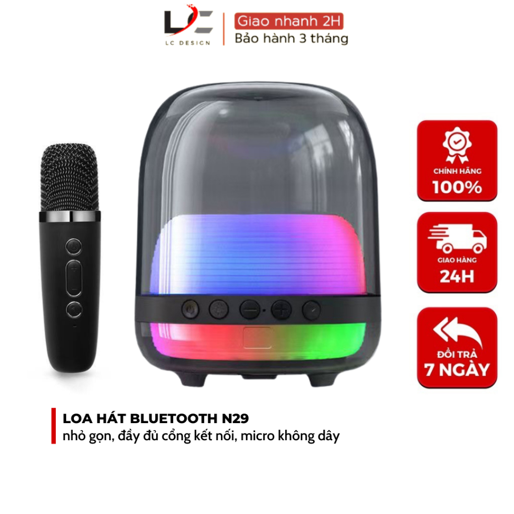 Loa Bluetooth N29 Kèm Micro, Bass Mạnh, Âm Thanh Rõ, Full Box, Loa Hát Kèm Mic Bluetooth 5.0- LC DESIGN