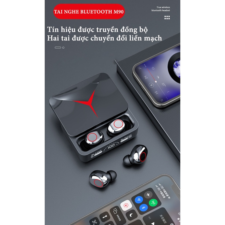 Tai nghe không dây M90 Pro, Micrô âm thanh nổi HIFI trong tai Bluetooth với màn hình LED