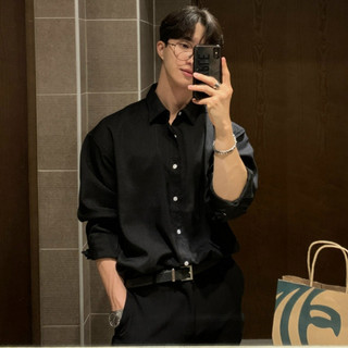 Áo Sơ Mi Tay Dài Trơn Unisex Đen/Trắng