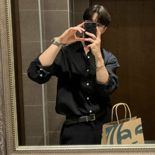 Áo Sơ Mi Tay Dài Trơn Unisex Đen/Trắng