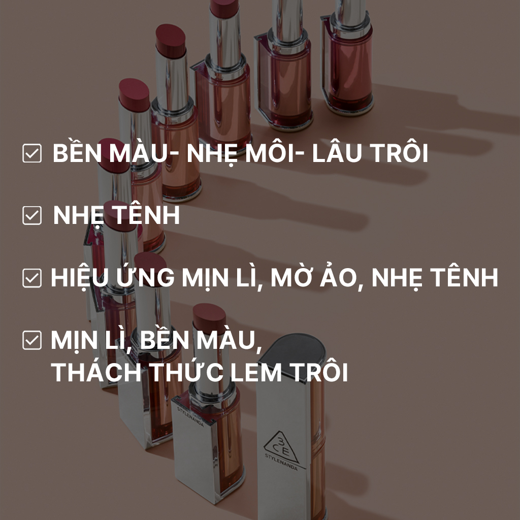 Son Mịn lì, mờ ảo, nhẹ tênh 3CE Blur Matte Lipstick 4g |Official Store Lip Make up Cosmetic