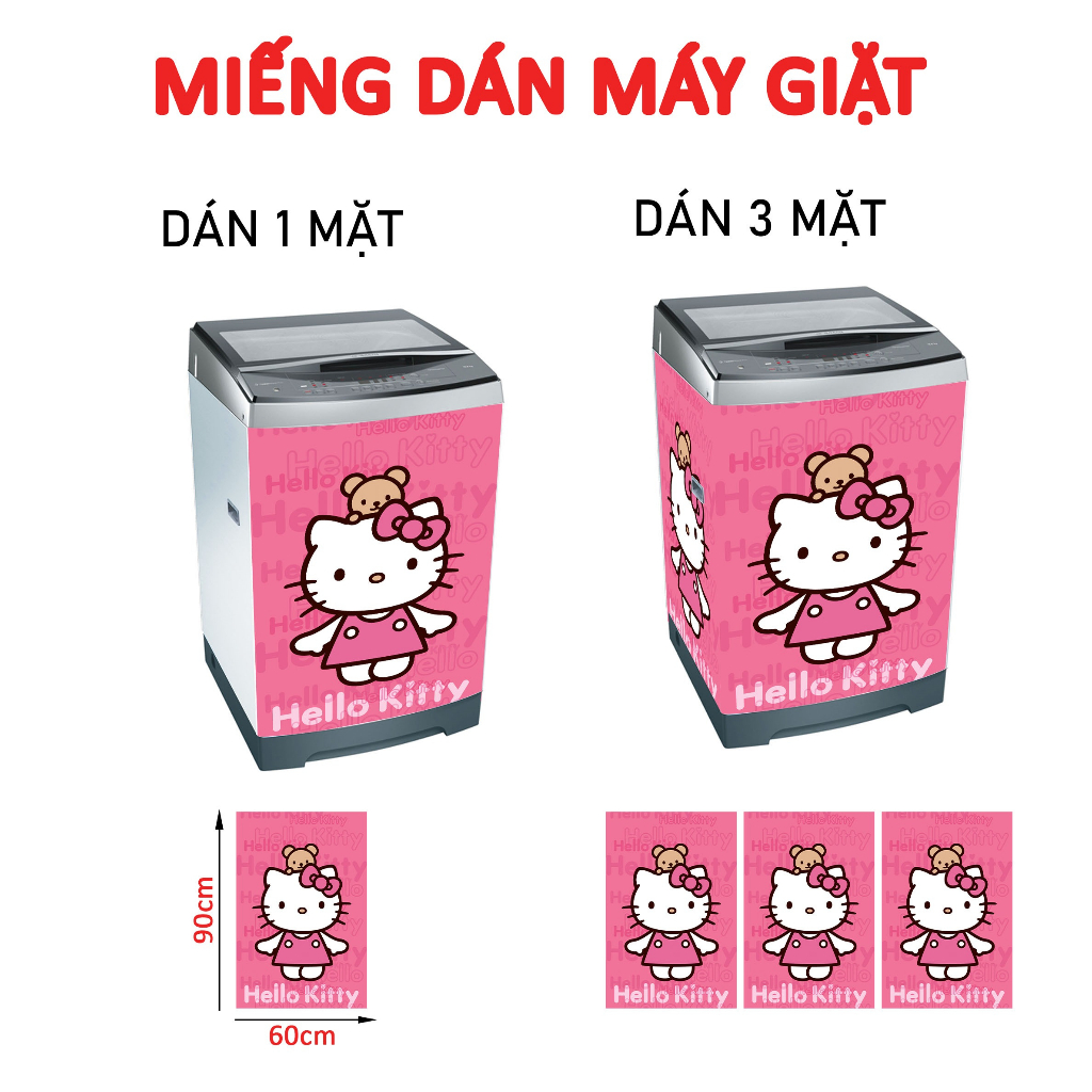 Decal dán máy giặt HELLO KITTY HỒNG ĐẠM - tủ lạnh mini