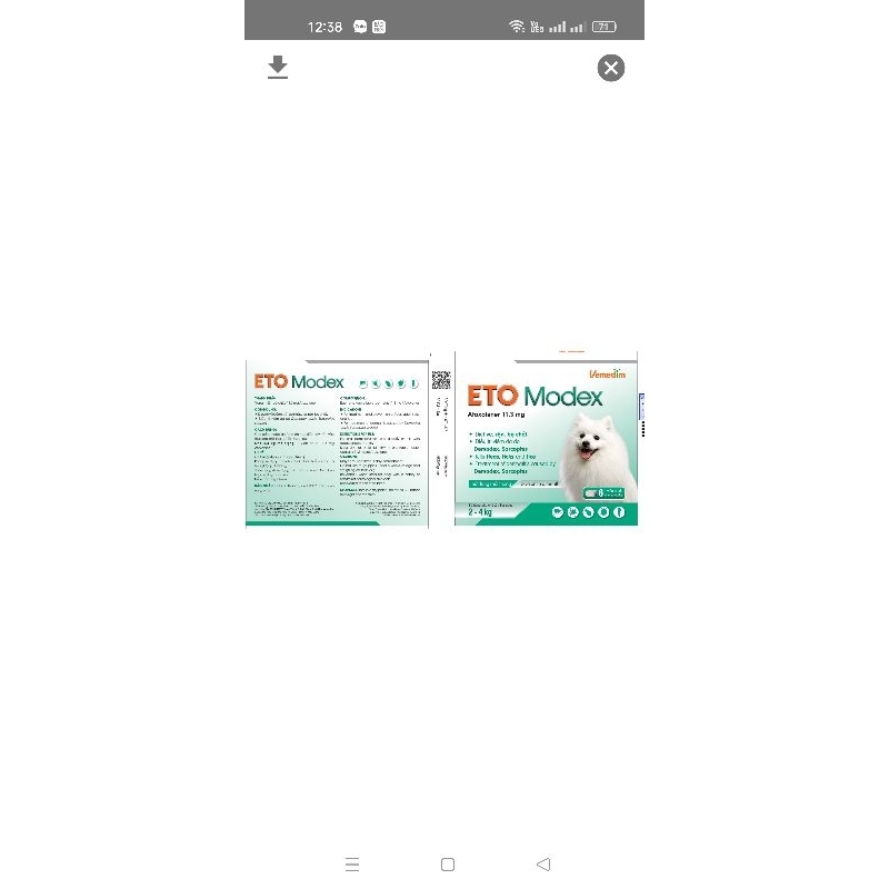 Vemedim ETO Modex _11.3mg/viên - Diệt ve, rận, bọ chét, điều trị viêm da. Hộp 1 viên