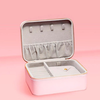 Hộp đựng trang sức tiện dụng- hộp da màu hồng 2 ngăn đựng bộ trang sức