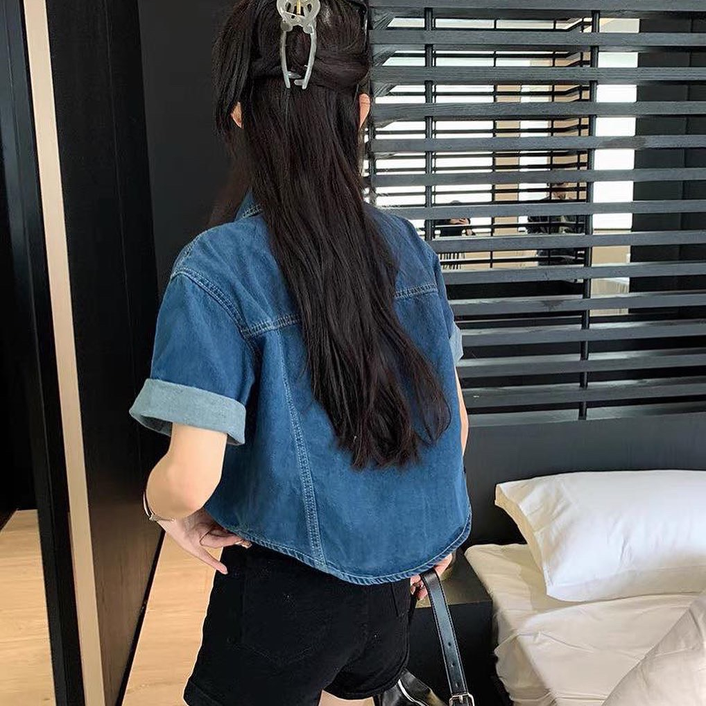 Áo denim mềm form croptop (ảnh thật) | BigBuy360 - bigbuy360.vn