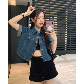 Áo denim mềm form croptop (ảnh thật)