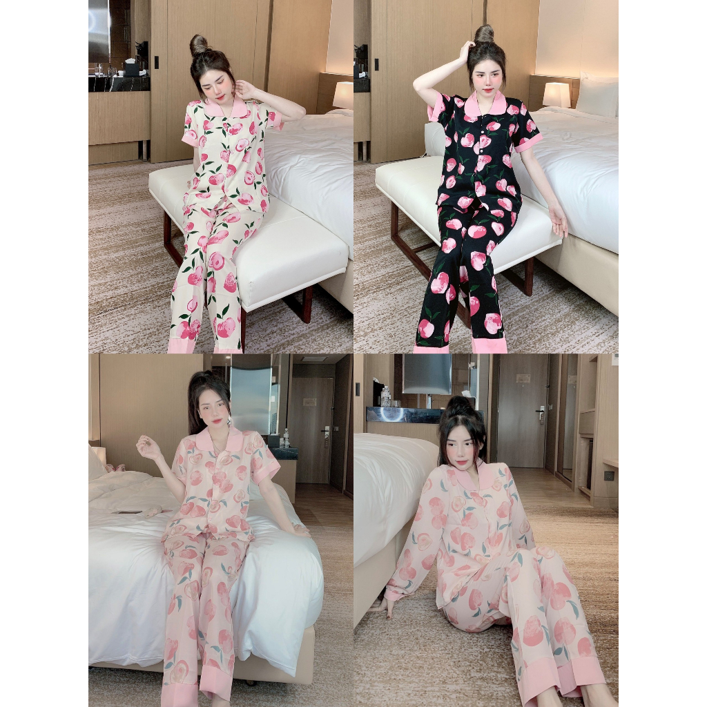 Bộ Quả Đào, Bộ đồ pizama mặc nhà Lụa Mango cao cấp QĐ02