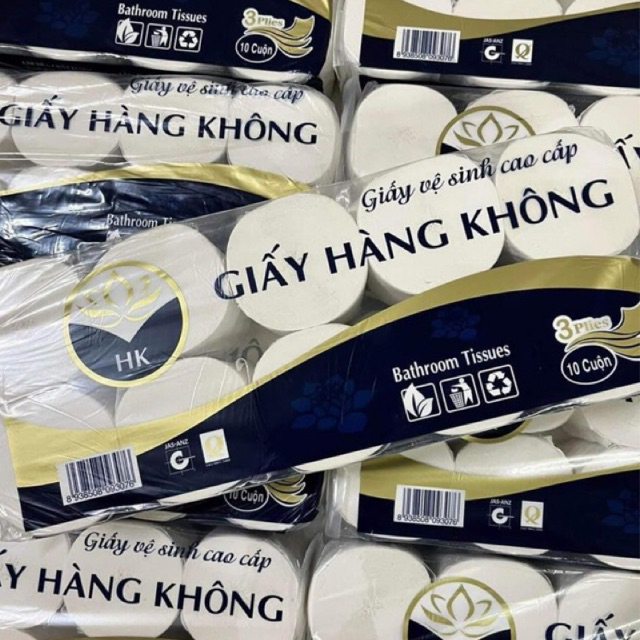 Lốc 1kg Loại 1 | 10 Cuộn Giấy Vệ Sinh Hàng Không HK 3 Lớp - Mịn Dai