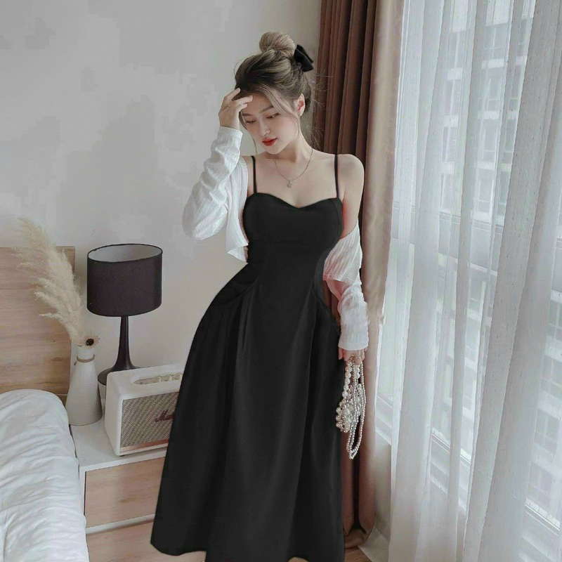 Set Đầm 2day kèm áo khoát + nơ cột tóc
