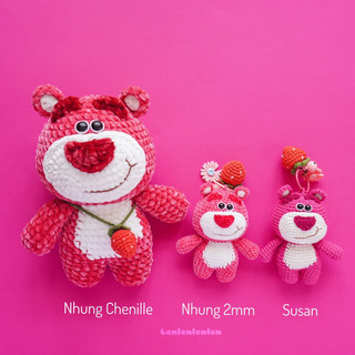SET LEN MÓC GẤU DÂU LOTSO (SET NHUNG/SET MÓC KHOÁ)
