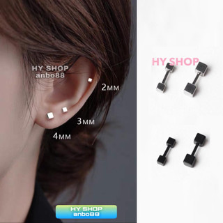 khuyên tai thép titan y tế hình ô vuông khối không dị ứng