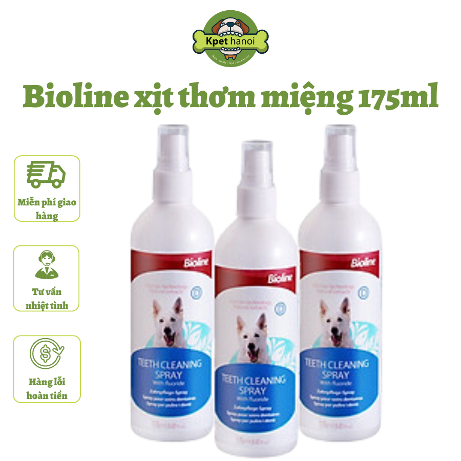 Bioline - Xịt thơm miệng hương bạc hà, khử mùi hôi & giảm nướu chân răng, duy trì hơi thở thơm mát cho chó mèo (175ml)
