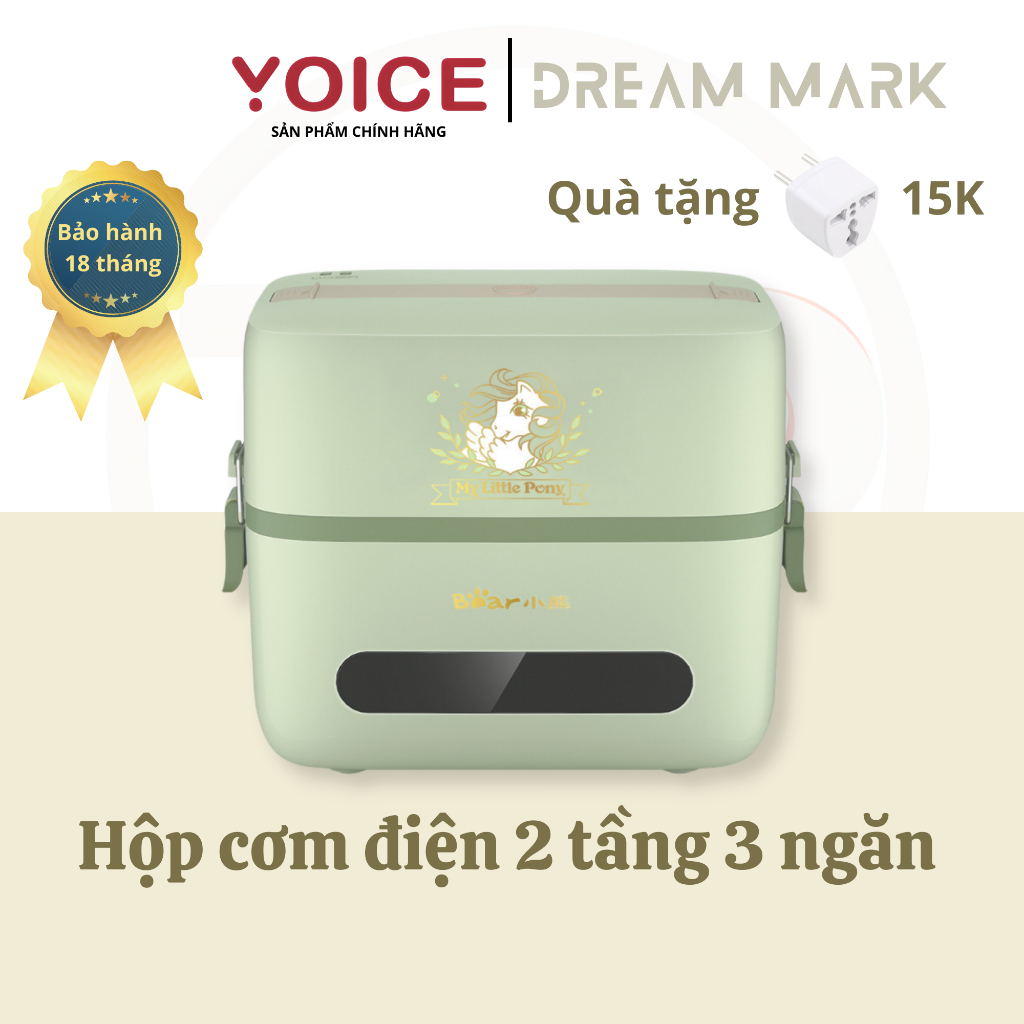 Hộp cơm cắm điện Bear DFH-B12K5, 1.2L, 2 tầng 3 ngăn, nấu chín và hâm nóng, inox cao cấp 304, dùng cho văn phòng