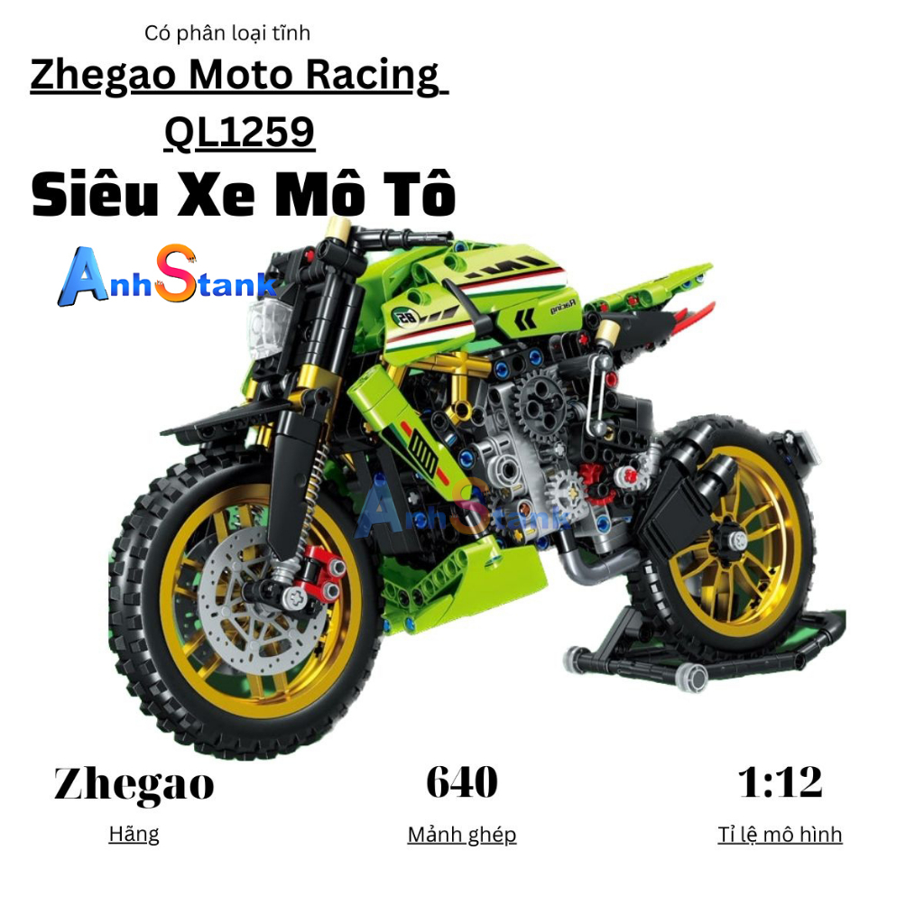 Mô hình lắp ráp Xe Moto Ducati Technic Zhegao SKU Ql1259 640 PCS tỉ lệ 1:10