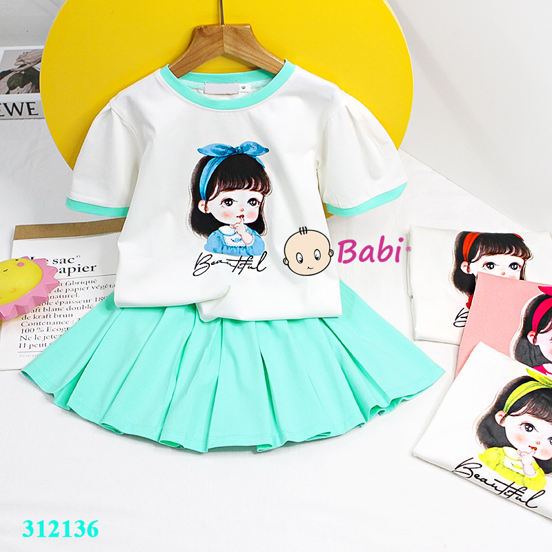 Set Váy Xèo Bé Gái, Set Áo Mix Chân Váy Xòe Liền Quần Thời Trang Hàn Quốc Dành Cho bé Gái