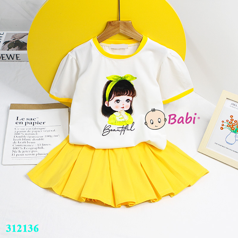 Set Váy Xèo Bé Gái, Set Áo Mix Chân Váy Xòe Liền Quần Thời Trang Hàn Quốc Dành Cho bé Gái