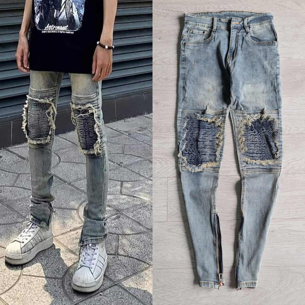 Quần jean zipper đen rách kiểu ( QJ34)
