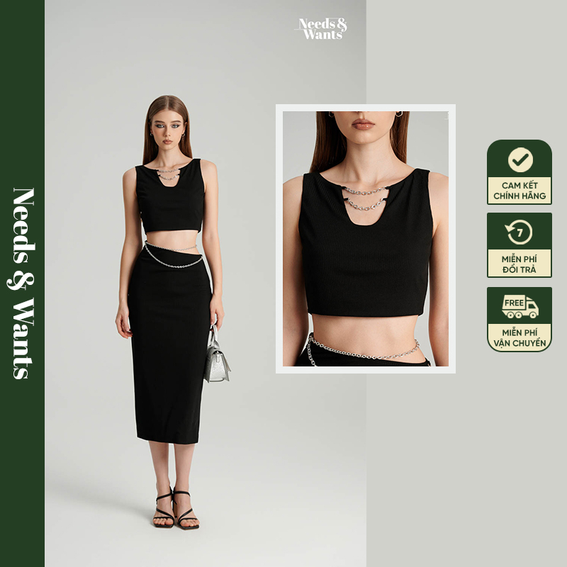 Áo croptop kiểu phối xích Needs and Wants chất liệu len tăm cao cấp dáng gile hàng thiết kế sang trọng MS6805