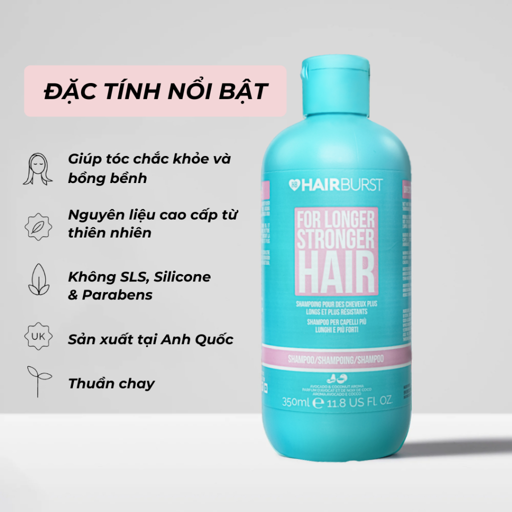 Combo 2 Dầu gội HAIRBURST hỗ trợ mọc tóc dài hơn chắc khỏe hơn 350ml/chai