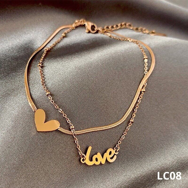 Lắc chân 2 dây Love Titan không đen không gỉ LC08