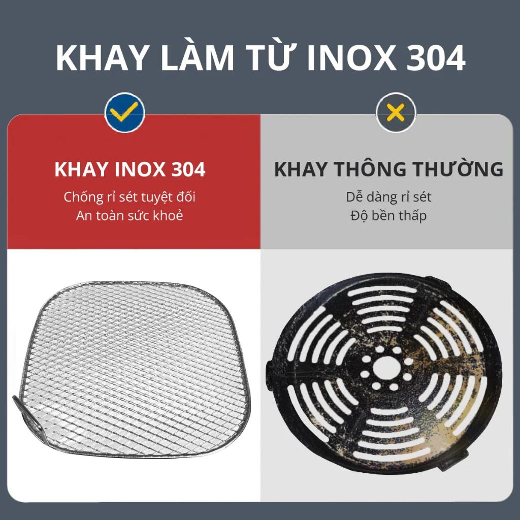 Nồi chiên không dầu thuỷ tinh 6L Mishio MK349 không sợ bong tróc gỉ sét khay chiên