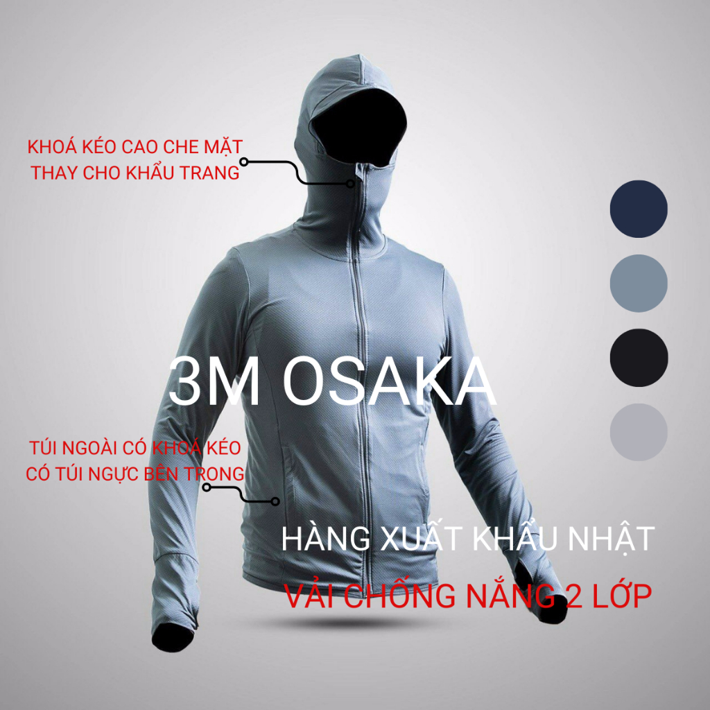 Áo chống nắng nam 2 lớp 3M Osaka, áo khoác chống nắng nam nữ xuất Nhật chính hãng chống tia UV