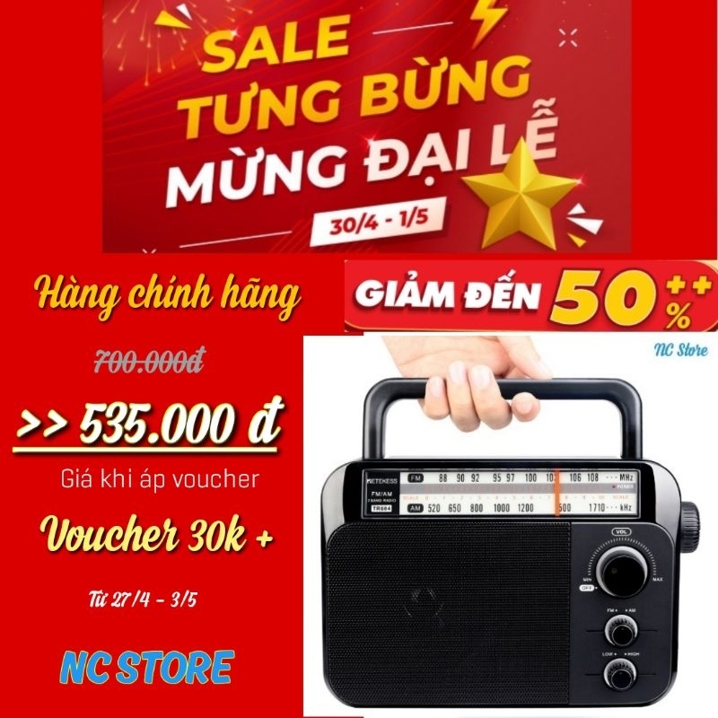 Đài chính hãng cao cấp Retekess Tr604 Thu FM AM tín hiệu tốt nhất, Âm thanh lớn, Cầm tay, AC 220V