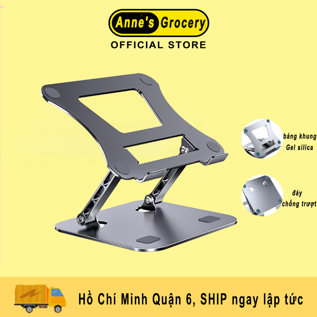 Giá đỡ laptop, để bàn điều chỉnh nâng hạ tản nhiệt Chất liệu hợp kim nhôm, có tăng chỉnh độ cao, dễ dàng gấp gọn