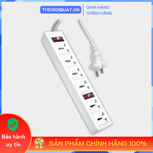 Ổ cắm Điện Quang ĐQ 003A-04 (6 lỗ 3 chấu 2 công tắc) dây dài 2M và 5M - Hàng chính hãng