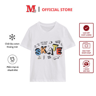 Áo thun trẻ em màu trắng chất vải thoáng mát in hình SKATE thời trang M2 DFM0348