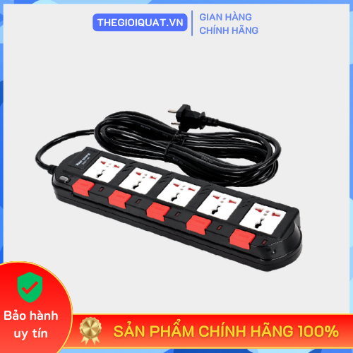 Ổ cắm Điện Quang ĐQ ESK SM750SL 5 lỗ 3 chấu (màu đen đỏ), dây dài 2M và 5M - Hàng chính hãng