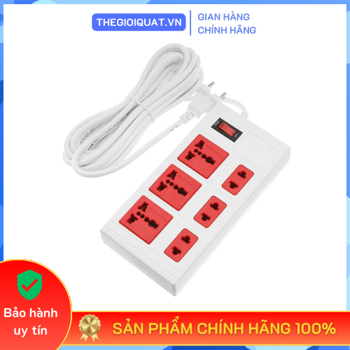 Ổ cắm Điện Quang ECO ĐQ ESK 6ECO (6 Lỗ) màu trắng đỏ, dây dài 2M và 5M - Hàng chính hãng