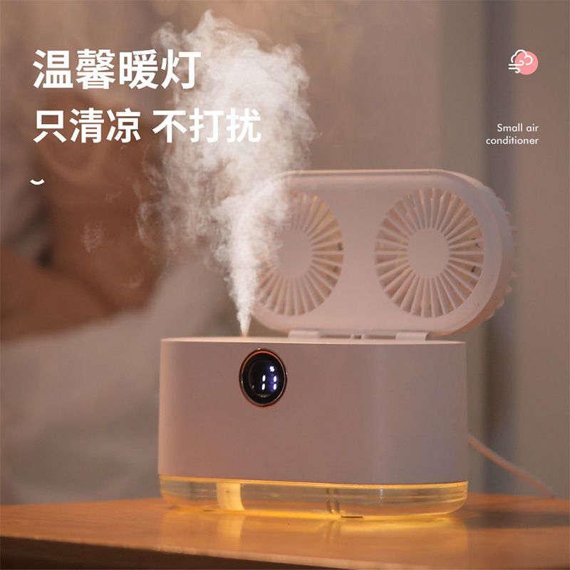 Quạt điều hoà phun sương mini 2 lồng quạt, 3 tốc độ gió, đèn led, bình đổ nước lớn