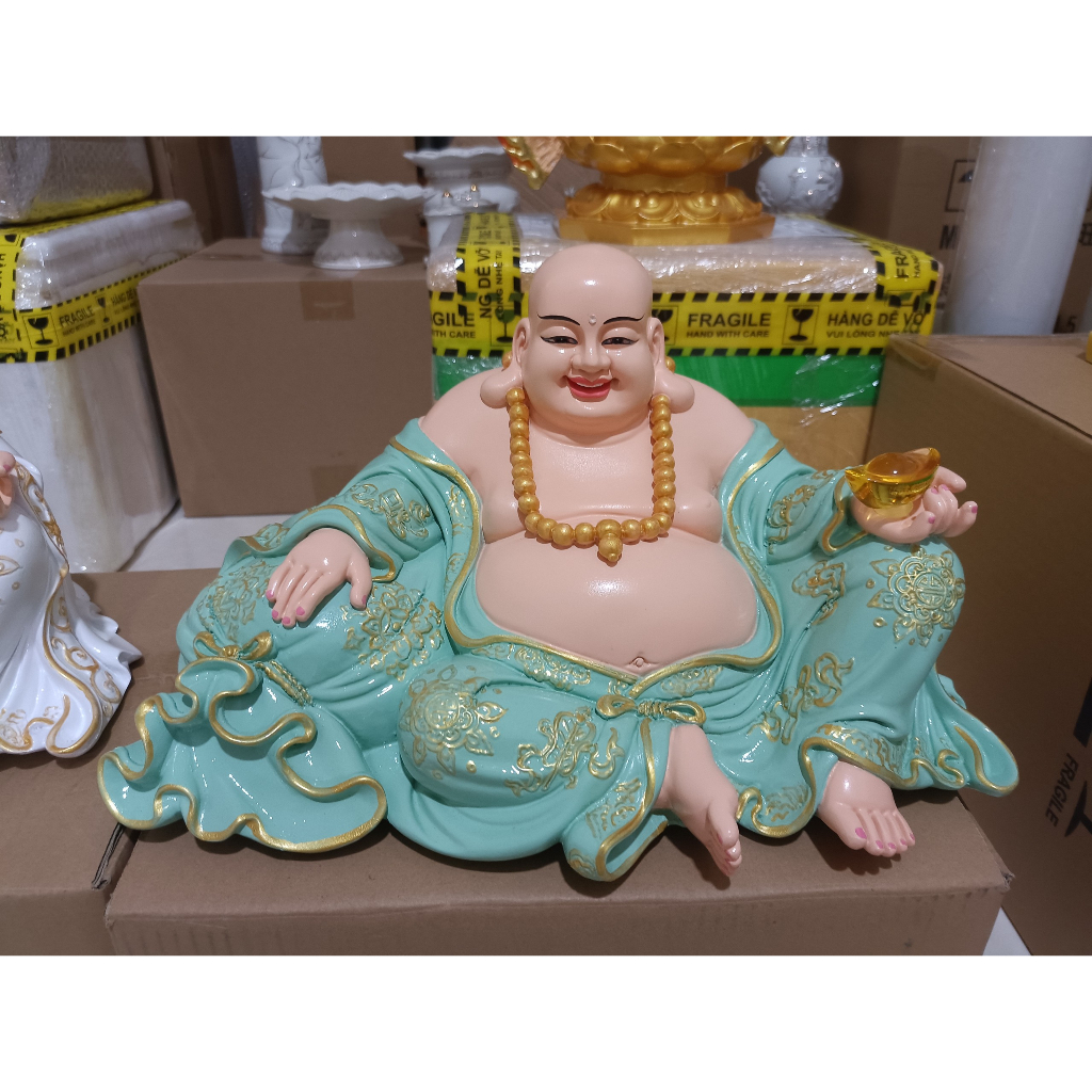 Tượng phật Di lặc ngồi bao tiền kích thước 16in cao 21cm ngang 39cm chất liệu composite