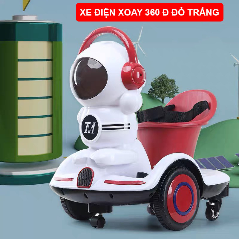 Xe máy điện cho bé, Xe ô tô điện trẻ em cân bằng xoay 360 độ có nhạc đèn hình Robot