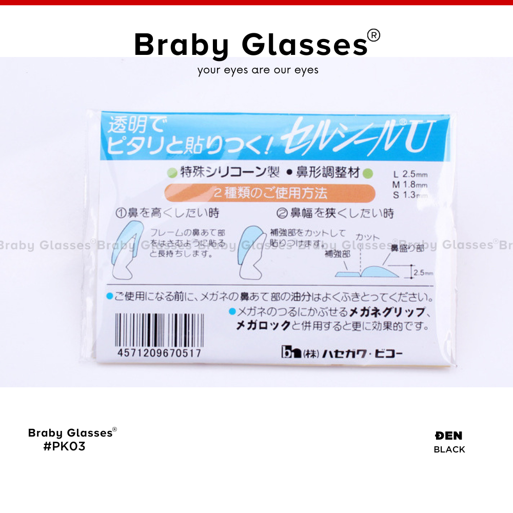 Miếng Dán Đệm Mũi 2 Mặt Silicon Nhật Bản BRABY GLASSES Không In Hằn Lên Sống Mũi, Chống Tuột Kính, Rơi Dày 1.8mm