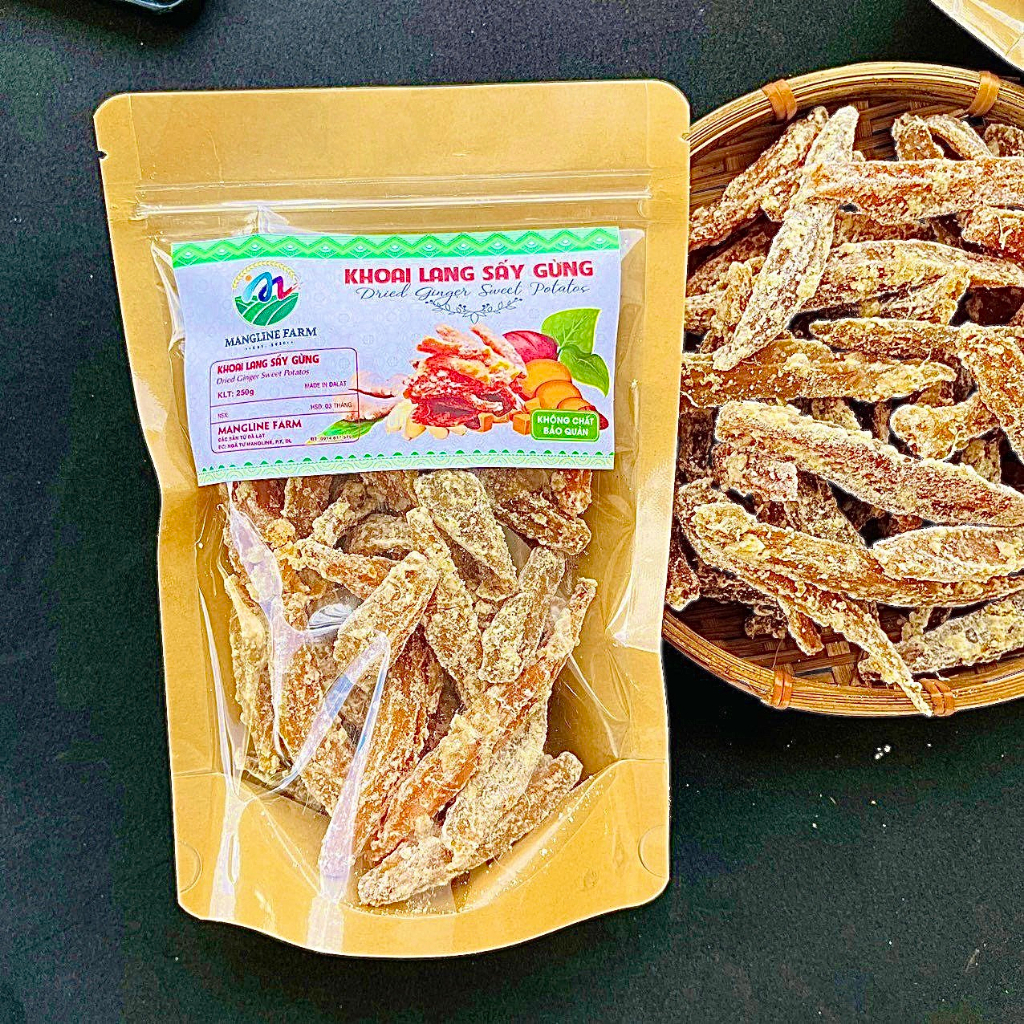 Khoai lang mật sấy gừng Mangline Farm Đà Lạt 1kg, mềm dẻo thơm ngon nồng vị gừng