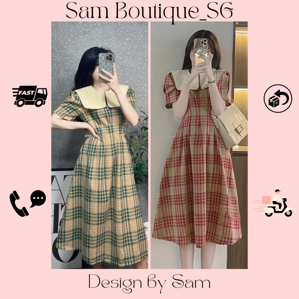 Đầm Cổ Sen Caro Dễ Thương D19