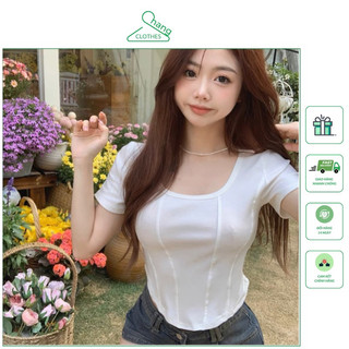 Áo thun nữ croptop CHANG cổ vuông gân ngực chất cotton borip nhiều màu
