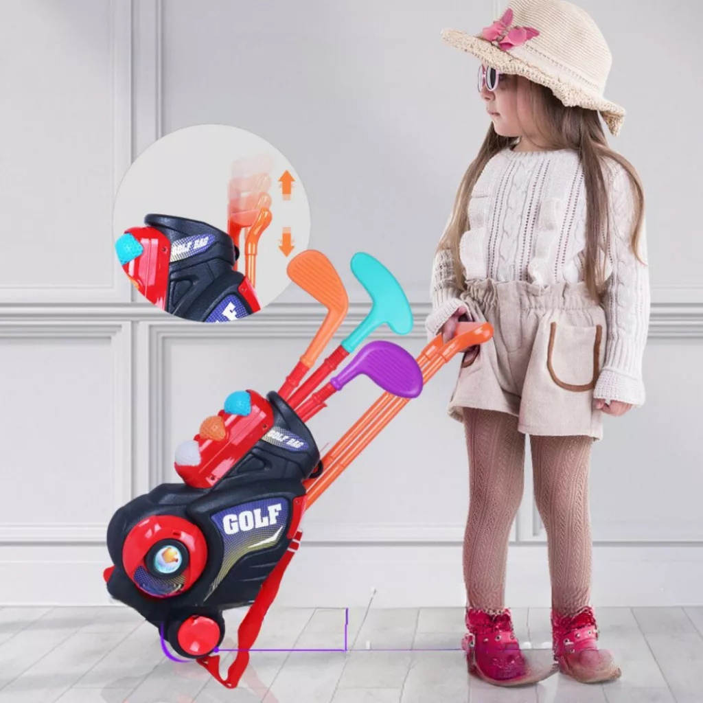 Bộ đồ chơi gậy đánh golf mini cỡ lớn cho bé vận động kèm túi xách có bánh xe dễ di chuyển, quà tặng sinh nhật