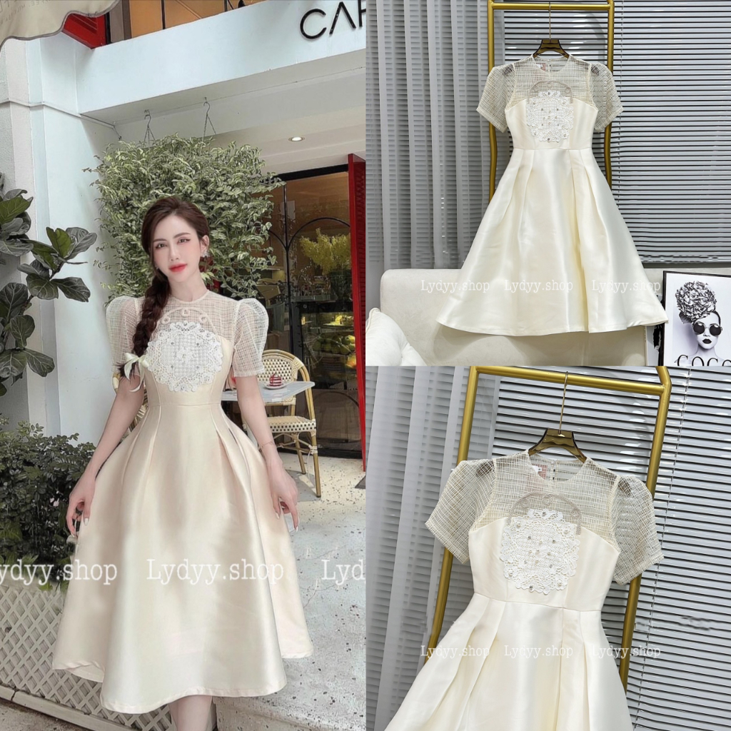 Váy đầm dự tiệc, tafta dáng dài tay ren lưới dáng xòe dài cao cấp thiết kế sang chảnh đám cưới 003