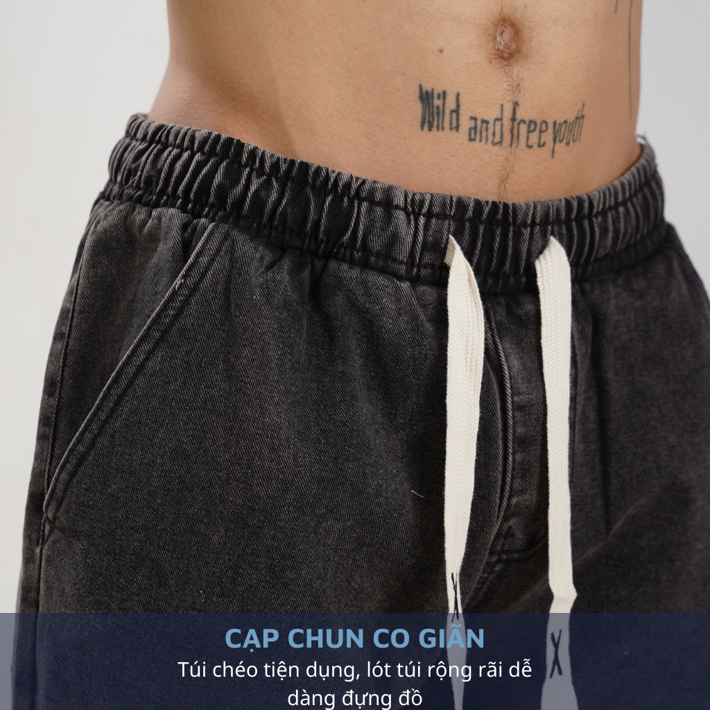 Quần Jean Nam H90 Dáng Baggy Cạp Chun Bản To  Lưng Thun Dây Rút Ống Rộng Chất Bò Cotton Không Co Giãn Chống Nhăn HTRJ015