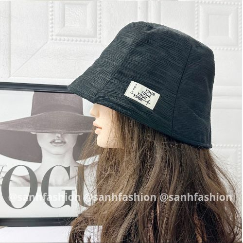 Mũ bucket vành cụp thêu tem YOUR hottrend Mũ tai bèo vải nhún vân sọc cao cấp thời trang form unisex nam nữ_sanhfashion