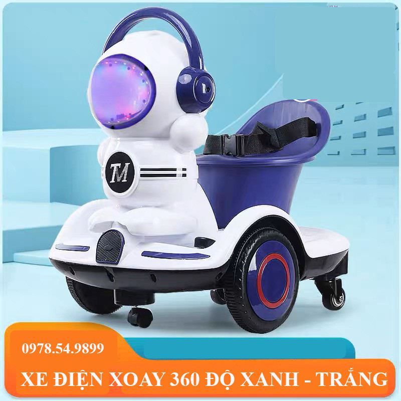 Xe máy điện cho bé, Xe ô tô điện trẻ em cân bằng xoay 360 độ có nhạc đèn hình Robot
