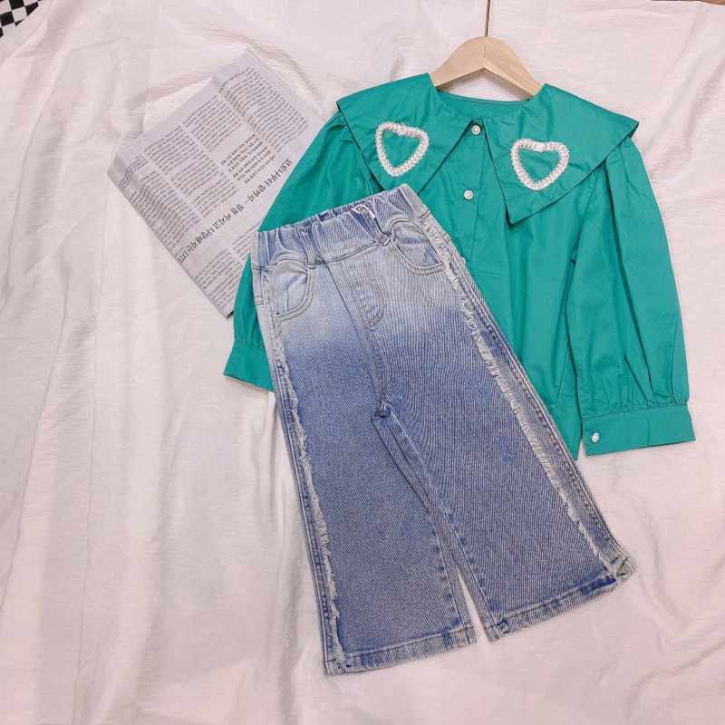 quần jeans QC ống suông phối viền cho bé gái 2-5 tuổi