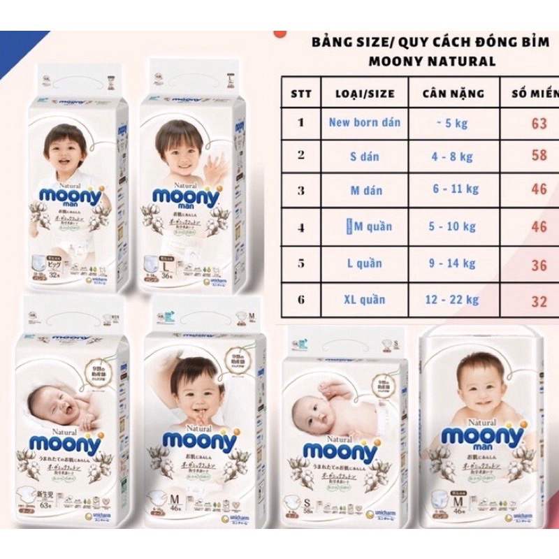 Bỉm Moony trắng nội địa Nhật đủ size