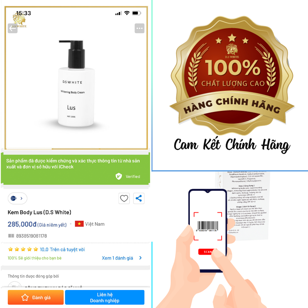 Kem Dưỡng Trắng Da Toàn Thân Body LUS, Makeup Dưỡng Ẩm, Phù Hợp Da Hay Lộ Vân Kem 250gr