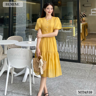 Đầm công sở cổ tròn tay phồng BEMINE MT6510